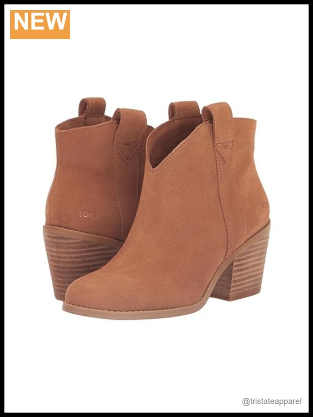 TOMS Constance Western Bootie Suede Ankle Boots Block Heel Pull-On